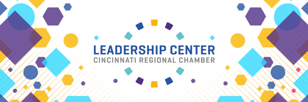 Leadership Center logo with colorful graphic elements around it