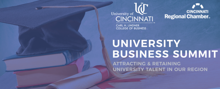 University Business Summit graphic from the Cincinnati Regional Chamber and the University of Cincinnati Lindner College of Business